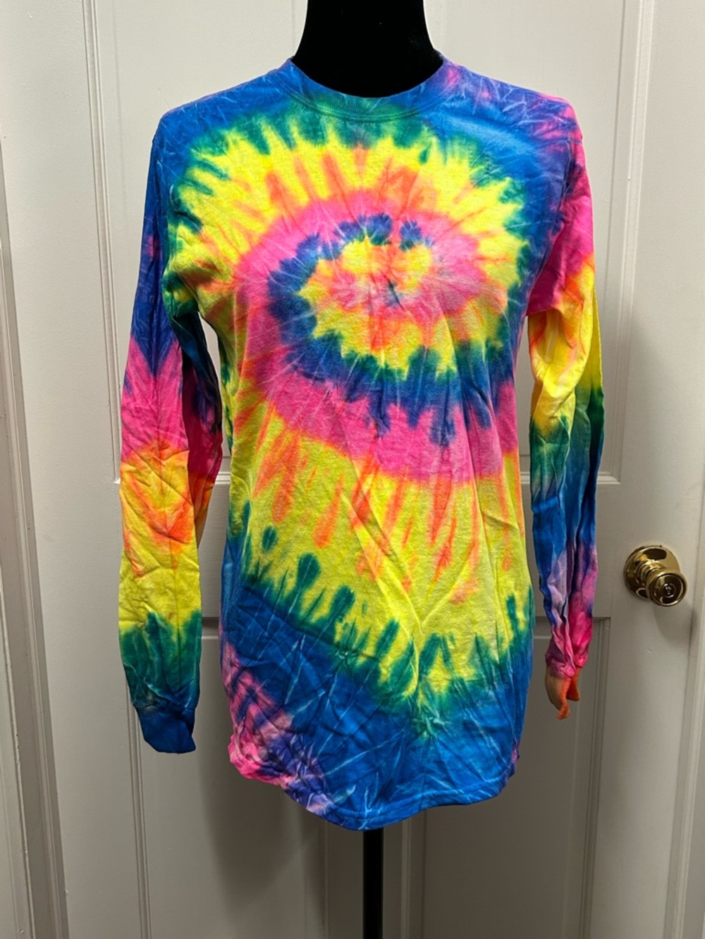 Small unisex tie dye long sleeve shirt bright pink blue yellow handmade gift